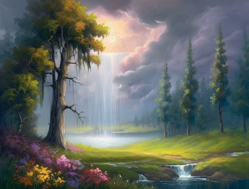 户外大自然下雨天油画背景图,插画/手绘图,插画/手绘图库,插画/手绘图下载,插画/手绘